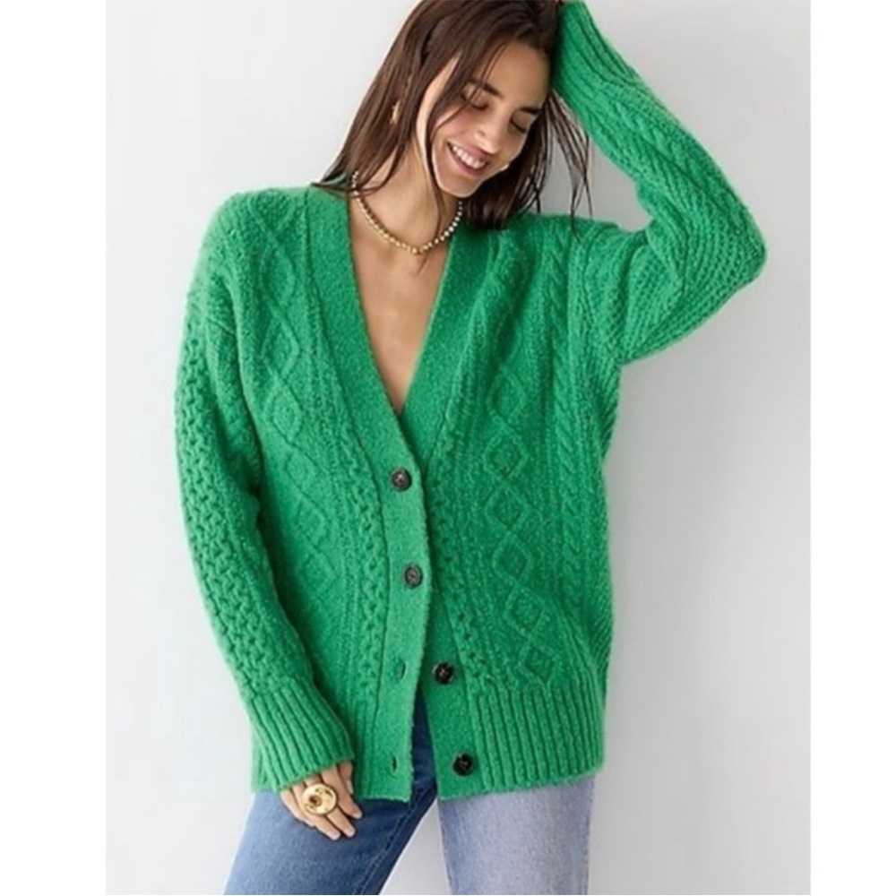 J. Crew Green Cable Knit Cardigan